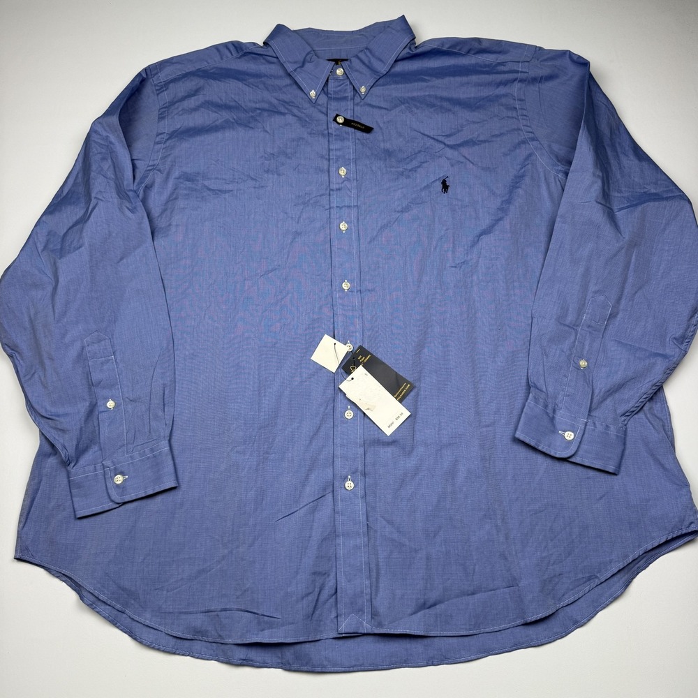 Ralph Lauren Shirt Mens Big 3X Blue Check Long Sleeve Button Up Stretch